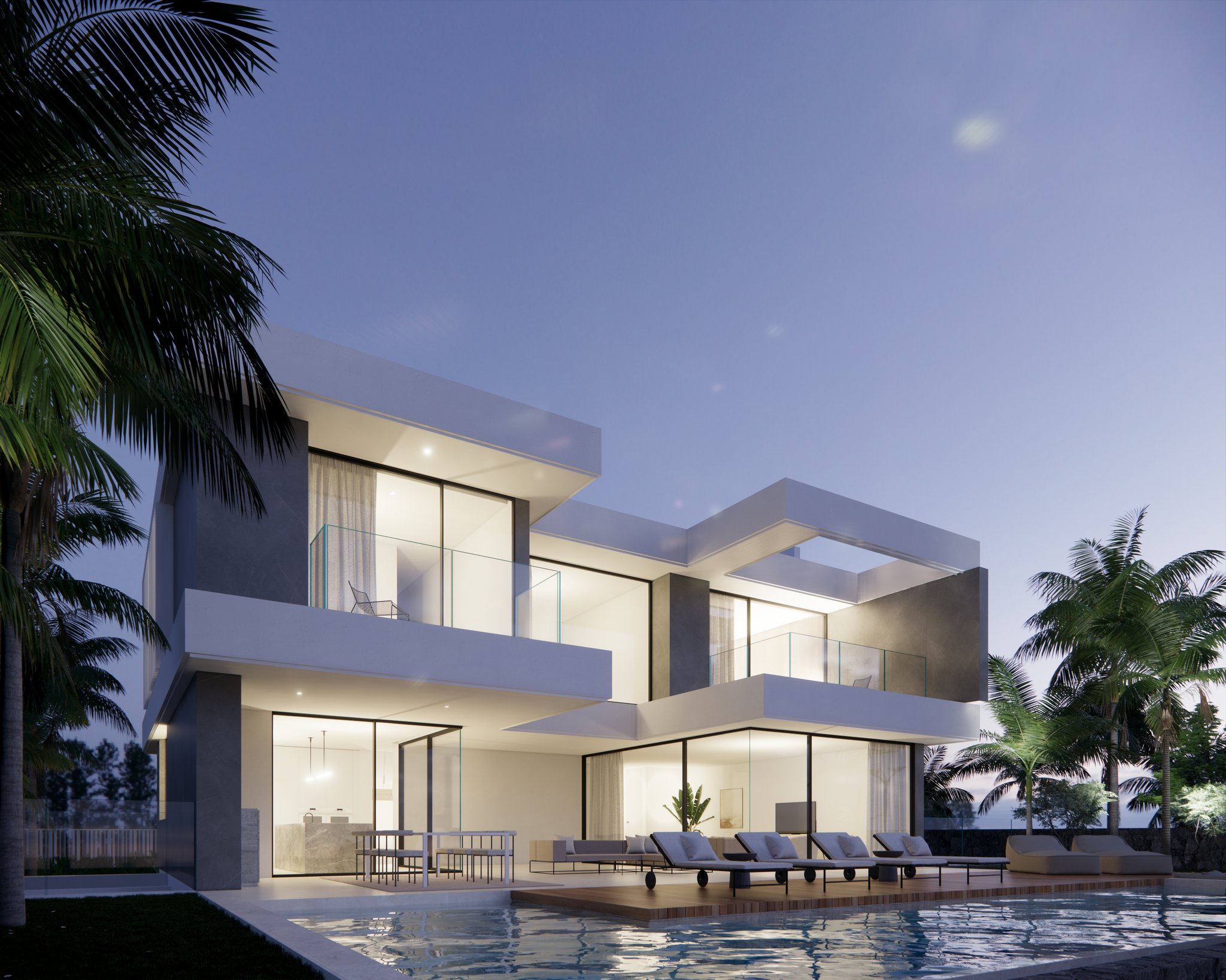 Villa La Reina, villa de obra nueva con piscina infinity y vistas al mar en Adeje